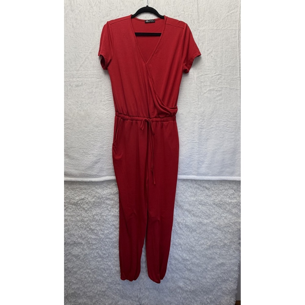 PrettyGarden Red Drawstring Waist Jogger Jumpsuit Size Large
